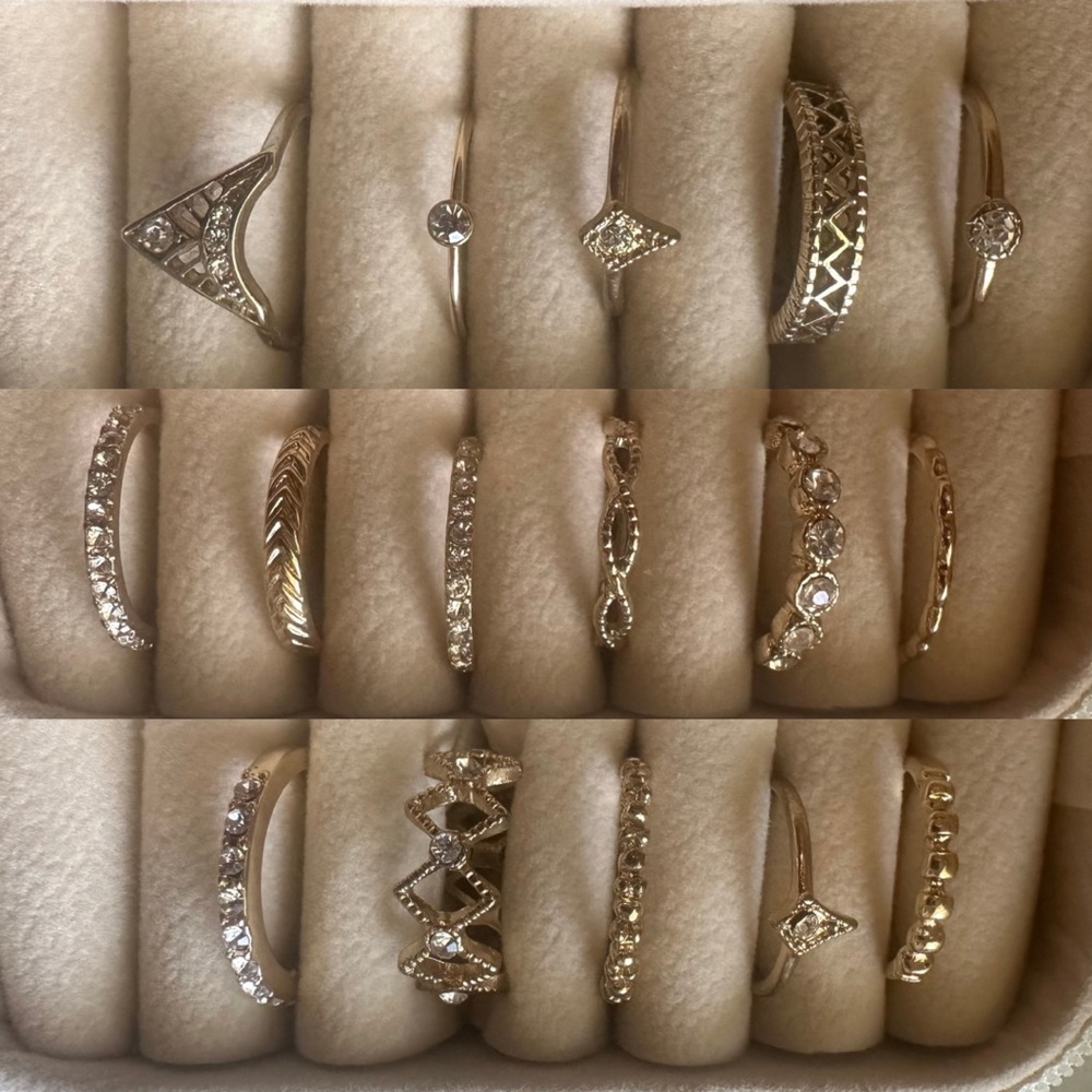 Elegant Gold Ring Set - Size 5, Set of 16